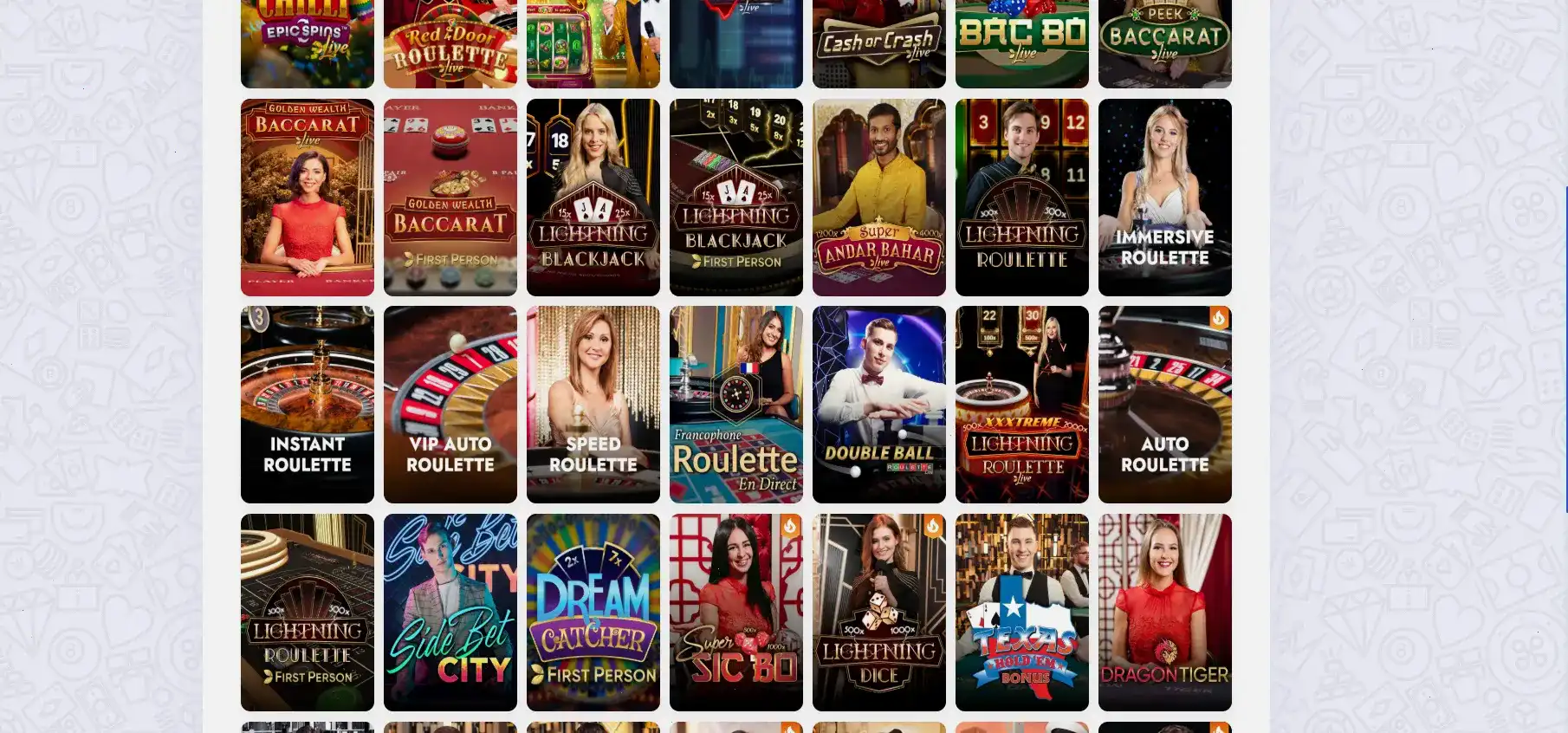 Экран мобильной версии Вай казино со списком игр